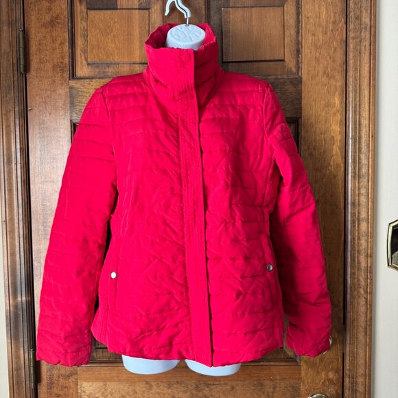 LOFT Red Puffer Jacket w/Zipper & Snap Close Medium - Picture 2 of 16